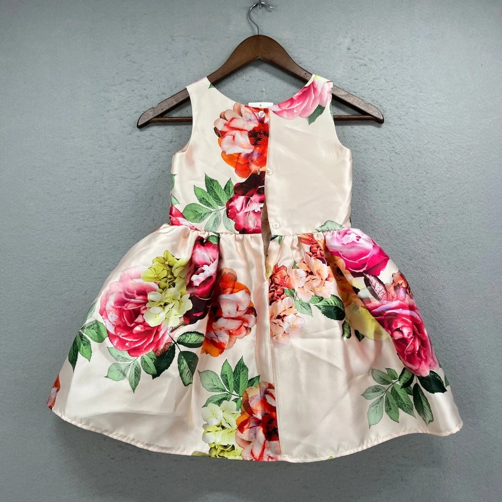 Zunie Floral Fit & Flare Dress Girls 6X Pink Sleeveless Bow Party Easter Wedding